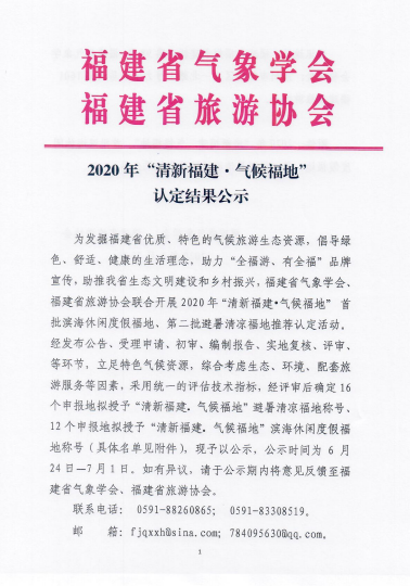 2020年“清新福建·气候福地”认定结果出炉，平潭这两个地方上榜！